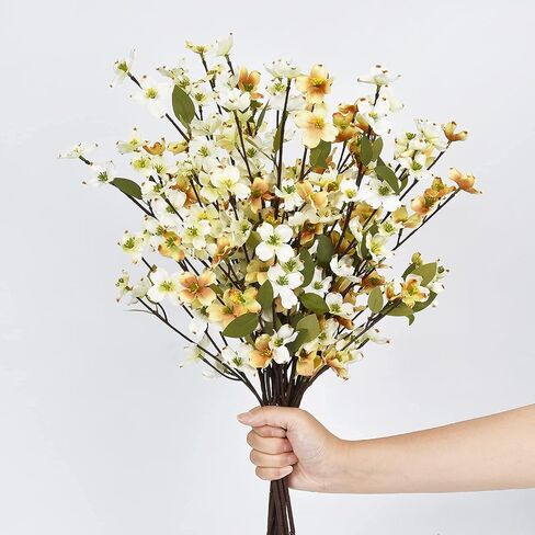 Artflower 6 Pack Artificial Silk Plum Blossom 23.6’’ Fake Plum Flower Stems Faux Cherry Flowers Cherry Blossom Branches Arrangement for Table Centerpieces Home Wedding Party Decoration, Orange in Saudi Arabia