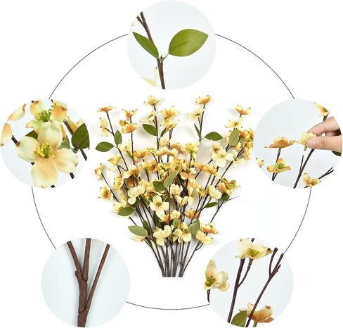 Artflower 6 Pack Artificial Silk Plum Blossom 23.6’’ Fake Plum Flower Stems Faux Cherry Flowers Cherry Blossom Branches Arrangement for Table Centerpieces Home Wedding Party Decoration, Orange in Saudi Arabia