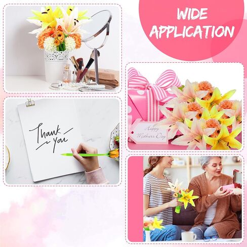 BBTO 24 Pcs Flower Pens Daisy Rose Lily Carnation Flower Pens for Women Ballpoint Pens with Flower Top Black Gel Ink Pen Gift for Women Mother Office Supplies,0.5 mm (Forest) in Saudi Arabia