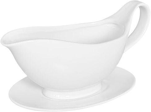 Qlans 20 OZ Gravy Boat - White Meat Sauce Boat With Spoon - Perfect for Gravy, Sauces and Syrups, Salad Dressings, Creamer, Broth, and More Server in Saudi Arabia