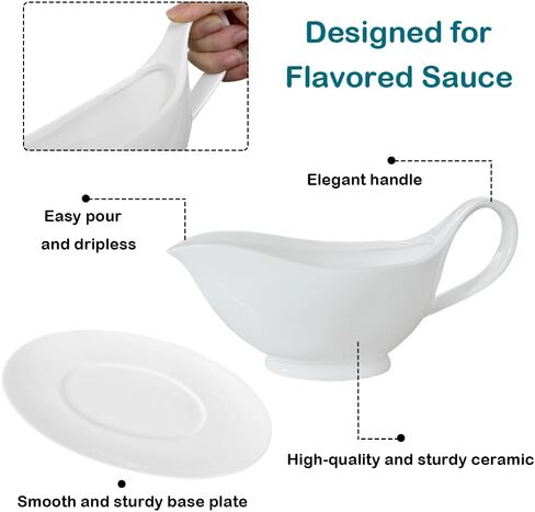 Qlans 20 OZ Gravy Boat - White Meat Sauce Boat With Spoon - Perfect for Gravy, Sauces and Syrups, Salad Dressings, Creamer, Broth, and More Server in Saudi Arabia
