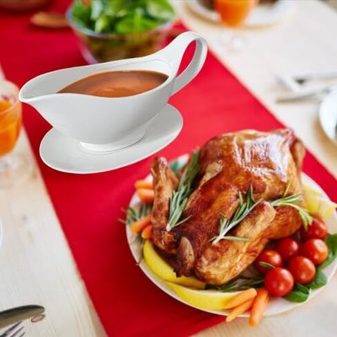 Qlans 20 OZ Gravy Boat - White Meat Sauce Boat With Spoon - Perfect for Gravy, Sauces and Syrups, Salad Dressings, Creamer, Broth, and More Server in Saudi Arabia