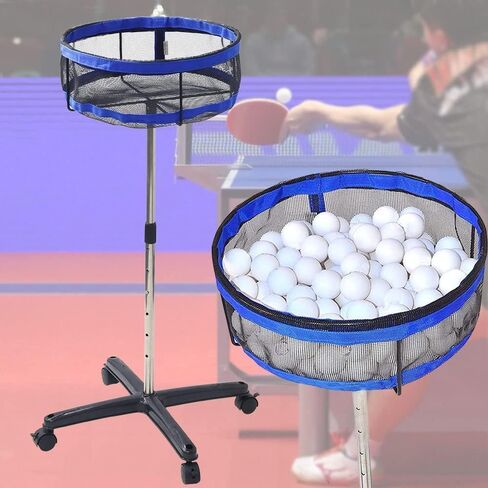 Ping Pong Ball Collector, Table Tennis Storage Stand with Universal Casters, 28"-38" Height Adjustable, Holds Up to 250 Balls, Stable Movable Multi Ball Holder in Saudi Arabia