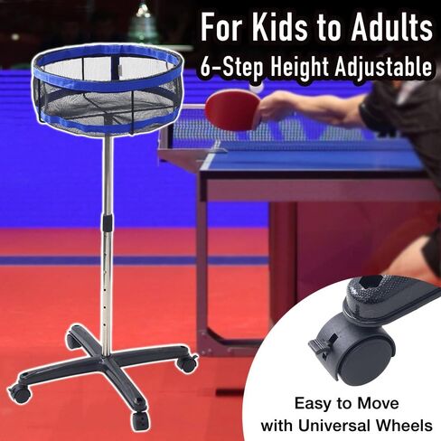 Ping Pong Ball Collector, Table Tennis Storage Stand with Universal Casters, 28"-38" Height Adjustable, Holds Up to 250 Balls, Stable Movable Multi Ball Holder in Saudi Arabia