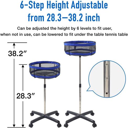 Ping Pong Ball Collector, Table Tennis Storage Stand with Universal Casters, 28"-38" Height Adjustable, Holds Up to 250 Balls, Stable Movable Multi Ball Holder in Saudi Arabia