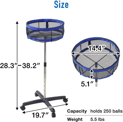 Ping Pong Ball Collector, Table Tennis Storage Stand with Universal Casters, 28"-38" Height Adjustable, Holds Up to 250 Balls, Stable Movable Multi Ball Holder in Saudi Arabia