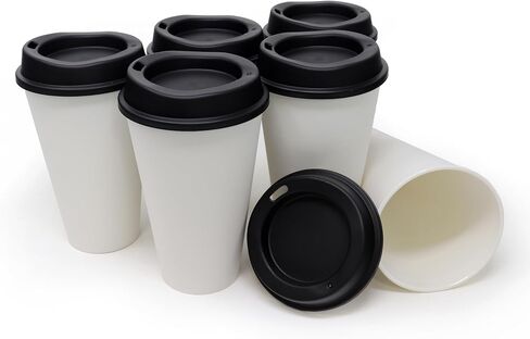 Rolling Sands USA Made 16 oz Reusable Coffee Cups with Lids 6 Pk, To Go Travel Cups, Hot or Cold Drinks, Dishwasher and Microwave Safe, Black in Saudi Arabia