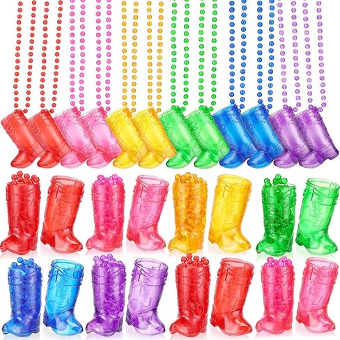 Sieral Boot Shot Glasses on Beaded Necklace Plastic Cowgirl Shot Glass Cup Necklace Bride and Groom Supply for Bachelorette Carnival Party Birthday Wedding Supply(Transparent Rose, 12 Pcs) in Saudi Arabia
