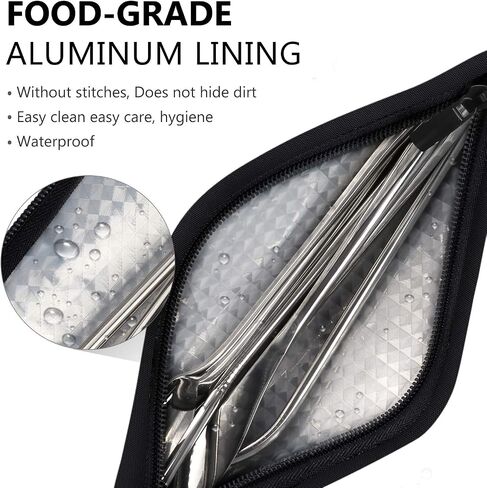 Aosbos Reusable Straws Pouch Carrying Case for Metal Straws Paper Straw Plastic Straws Disposable Straws Silicone Straws Tumbler Straws Case Stainless Steel Straw Bags Chopstick Container, Grey in Saudi Arabia