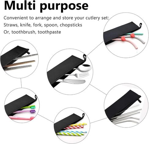 Aosbos Reusable Straws Pouch Carrying Case for Metal Straws Paper Straw Plastic Straws Disposable Straws Silicone Straws Tumbler Straws Case Stainless Steel Straw Bags Chopstick Container, Grey in Saudi Arabia