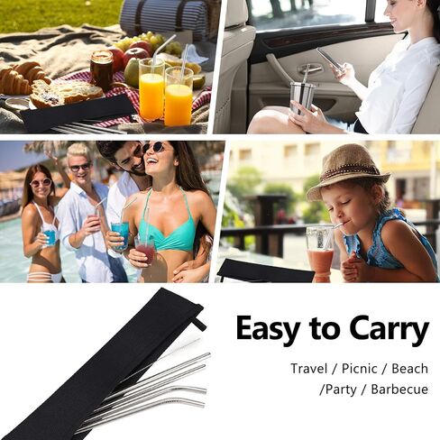 Aosbos Reusable Straws Pouch Carrying Case for Metal Straws Paper Straw Plastic Straws Disposable Straws Silicone Straws Tumbler Straws Case Stainless Steel Straw Bags Chopstick Container, Grey in Saudi Arabia
