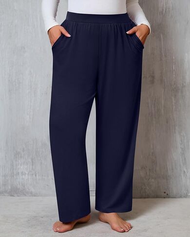 Huukeay 3 Pack Women's Plus Size Pants, High Waisted Wide Leg Pants Casual Pajamas Pants Loose Yoga Sweatpants with Pockets in Kuwait