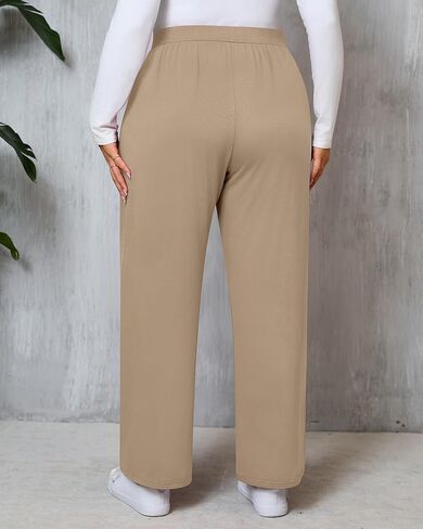 Huukeay 3 Pack Women's Plus Size Pants, High Waisted Wide Leg Pants Casual Pajamas Pants Loose Yoga Sweatpants with Pockets in Kuwait