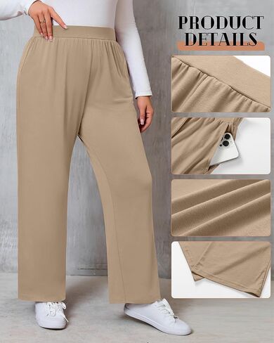 Huukeay 3 Pack Women's Plus Size Pants, High Waisted Wide Leg Pants Casual Pajamas Pants Loose Yoga Sweatpants with Pockets in Kuwait