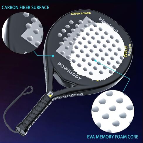 مضرب Padel بسطح من ألياف الكربون، EVA Memory Flex Foam Core Pala Padel، مضرب تنس الشاطئ 38 مم للبالغين/الرجال/النساء، مضارب مجداف مثالية للاعبين المبتدئين والمحترفين in Saudi Arabia