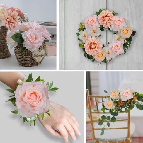 مجموعة صندوق كومبو من الزهور الاصطناعية، زهور وهمية مع سيقان وأوراق لباقات الزفاف DIY المركزية، زهور حرير صناعية لديكور الفناء والحديقة والشرفة in Saudi Arabia