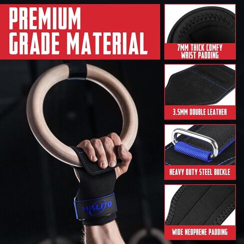 WALITO Wrist Straps for Weightlifting - Double Layer Leather Lifting Straps for Gym Deadlift and Powerlifting, with Adjustable Neoprene Padded Wrist Wraps for Men/Women Weight Lifting in Saudi Arabia