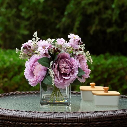 تشكيلة زهور صناعية من ENOVA FLORAL مع مزهرية، زهرة الفاوانيا الحريرية الاصطناعية المختلطة في مزهرية لتزيين المكتب المنزلي، قطعة مركزية للزفاف (شامبانيا) in Kuwait
