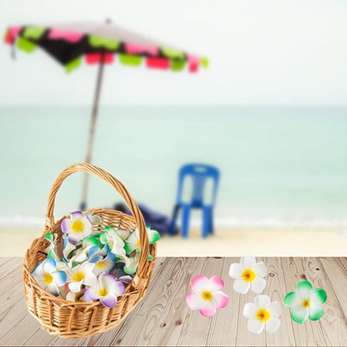 DuHouse 50Pcs 2.4" Foam Hawaiian Frangipani Artificial Plumeria Flowers Hat Hair Clips for Party Beach Vacation Home Wedding Decoration(Pink) in Saudi Arabia
