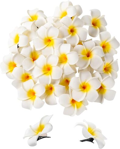 DuHouse 50Pcs 2.4" Foam Hawaiian Frangipani Artificial Plumeria Flowers Hat Hair Clips for Party Beach Vacation Home Wedding Decoration(Pink) in Saudi Arabia