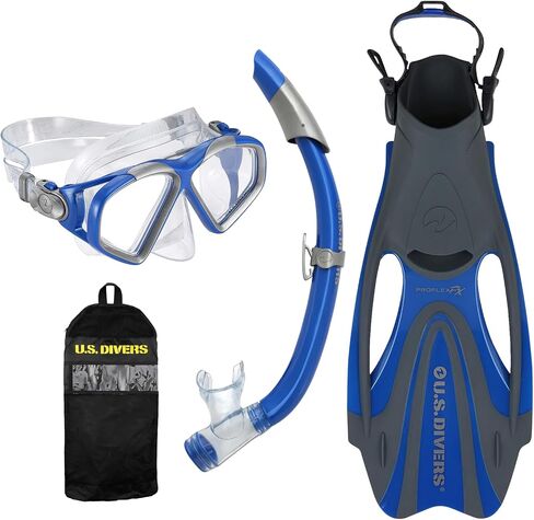 OutdoorMaster x U.S. Divers Cozumel DX Adult Snorkel Set, Anti-Fog Mask with Panoramic View, Semi-Dry Snorkel, Easy-Adjust Fins, Snorkeling and Travel Use in Saudi Arabia