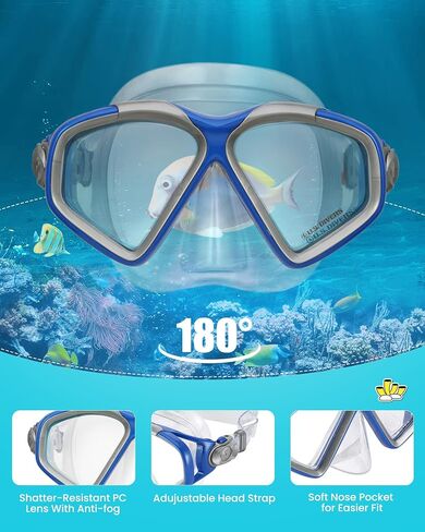 OutdoorMaster x U.S. Divers Cozumel DX Adult Snorkel Set, Anti-Fog Mask with Panoramic View, Semi-Dry Snorkel, Easy-Adjust Fins, Snorkeling and Travel Use in Saudi Arabia
