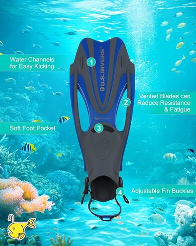 OutdoorMaster x U.S. Divers Cozumel DX Adult Snorkel Set, Anti-Fog Mask with Panoramic View, Semi-Dry Snorkel, Easy-Adjust Fins, Snorkeling and Travel Use in Saudi Arabia