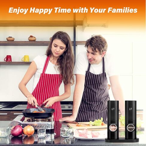 YSSOA Gravity Electric Salt and Pepper Grinder Set, Adjustable Coarseness, One Hand Automatic Operation, with Blue LED Light, Stainless Steel, Black in Kuwait