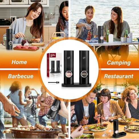 YSSOA Gravity Electric Salt and Pepper Grinder Set, Adjustable Coarseness, One Hand Automatic Operation, with Blue LED Light, Stainless Steel, Black in Kuwait