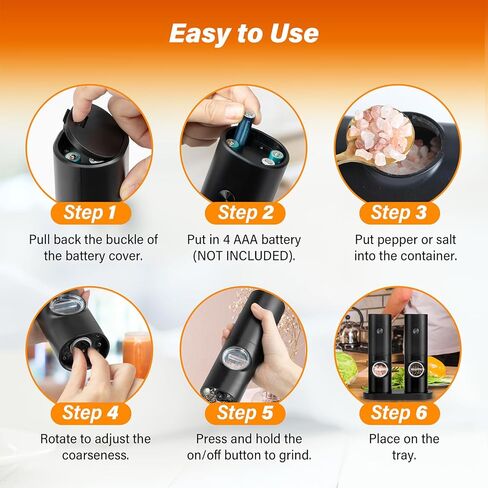 YSSOA Gravity Electric Salt and Pepper Grinder Set, Adjustable Coarseness, One Hand Automatic Operation, with Blue LED Light, Stainless Steel, Black in Kuwait