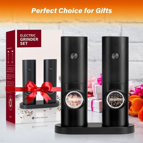 YSSOA Gravity Electric Salt and Pepper Grinder Set, Adjustable Coarseness, One Hand Automatic Operation, with Blue LED Light, Stainless Steel, Black in Kuwait