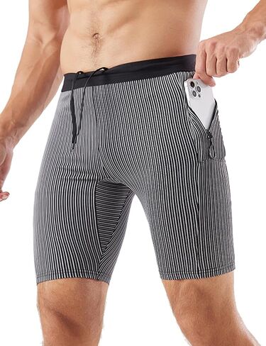 MIZOK Men's Stripe Performance Compression Workout Shorts Tight Gym Athletic Shorts with Pockets in Kuwait