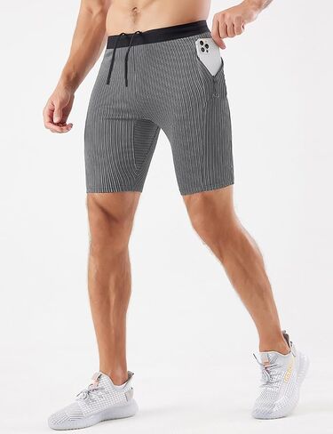 MIZOK Men's Stripe Performance Compression Workout Shorts Tight Gym Athletic Shorts with Pockets in Kuwait