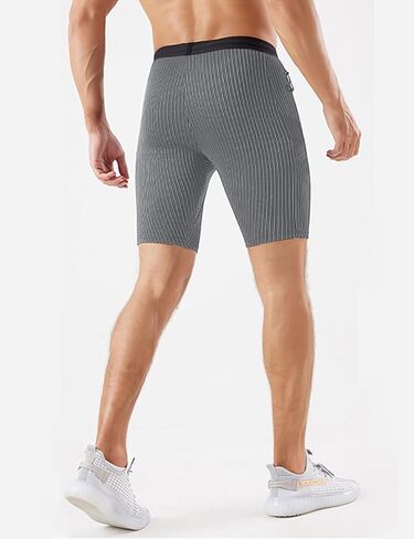 MIZOK Men's Stripe Performance Compression Workout Shorts Tight Gym Athletic Shorts with Pockets in Kuwait