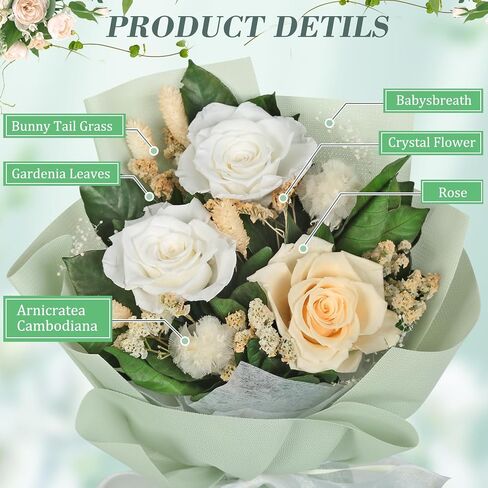 Bloom‘s Diary Preserved Flower Bouquet, Long Lasting Forever Roses Bouquet, Gift for Valentine's Day, Mother's Day, Anniversary, Birthday in Saudi Arabia