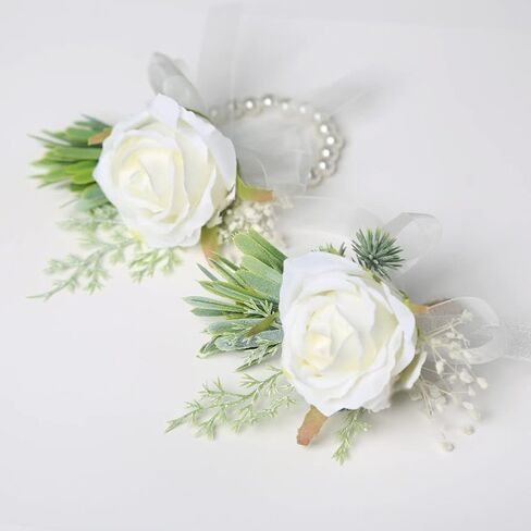 2pcs Rose Wrist Corsage and Boutonniere Set,Artificial Rose Wrist Corsage Wristband Men Boutonniere for Wedding Party Prom Suit,DIY Petals Hair Hat Wreath,Bride Hand Flower Flowers (Black) in Kuwait