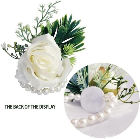 2pcs Rose Wrist Corsage and Boutonniere Set,Artificial Rose Wrist Corsage Wristband Men Boutonniere for Wedding Party Prom Suit,DIY Petals Hair Hat Wreath,Bride Hand Flower Flowers (Black) in Kuwait