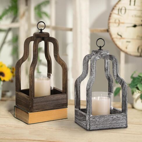 شمعة إعصار فانوس مع حامل شمعدان زجاجي، فانوس خشبي عتيق لمزرعة ريفية فوانيس شموع مزخرفة، أبيض متعثر in Kuwait