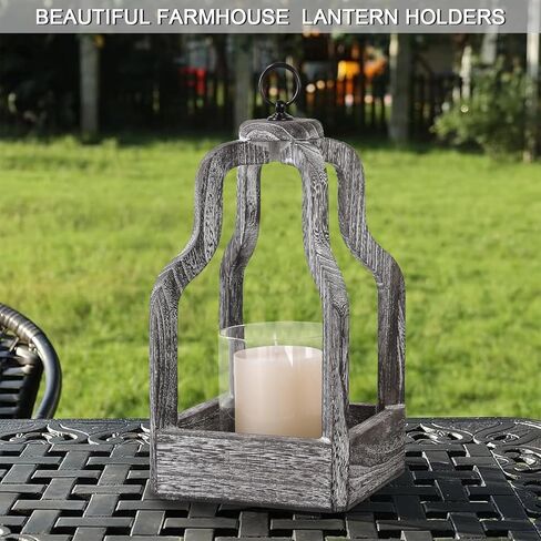 شمعة إعصار فانوس مع حامل شمعدان زجاجي، فانوس خشبي عتيق لمزرعة ريفية فوانيس شموع مزخرفة، أبيض متعثر in Kuwait