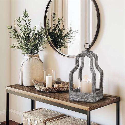 شمعة إعصار فانوس مع حامل شمعدان زجاجي، فانوس خشبي عتيق لمزرعة ريفية فوانيس شموع مزخرفة، أبيض متعثر in Kuwait