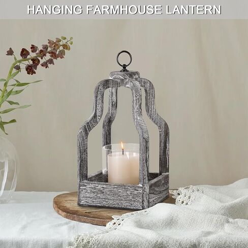 شمعة إعصار فانوس مع حامل شمعدان زجاجي، فانوس خشبي عتيق لمزرعة ريفية فوانيس شموع مزخرفة، أبيض متعثر in Kuwait