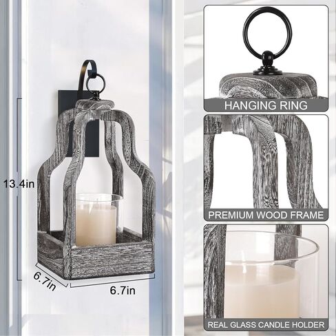 شمعة إعصار فانوس مع حامل شمعدان زجاجي، فانوس خشبي عتيق لمزرعة ريفية فوانيس شموع مزخرفة، أبيض متعثر in Kuwait