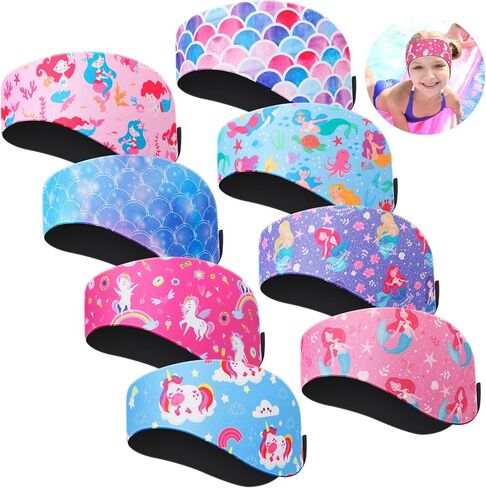 ceenna 8 قطع عصابات السباحة للأطفال حورية البحر يونيكورن لطيف الكرتون السباحة الأذن الفرقة قابل للتعديل للماء السباحة عقال الحفاظ على المياه خارج تأمين سدادات الأذن للأطفال البالغين in Kuwait
