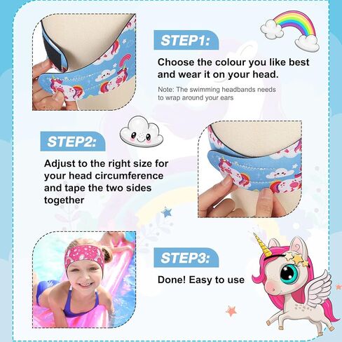 ceenna 8 قطع عصابات السباحة للأطفال حورية البحر يونيكورن لطيف الكرتون السباحة الأذن الفرقة قابل للتعديل للماء السباحة عقال الحفاظ على المياه خارج تأمين سدادات الأذن للأطفال البالغين in Kuwait