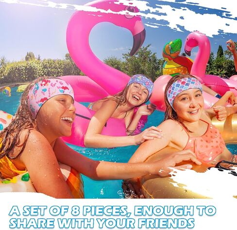 ceenna 8 قطع عصابات السباحة للأطفال حورية البحر يونيكورن لطيف الكرتون السباحة الأذن الفرقة قابل للتعديل للماء السباحة عقال الحفاظ على المياه خارج تأمين سدادات الأذن للأطفال البالغين in Kuwait