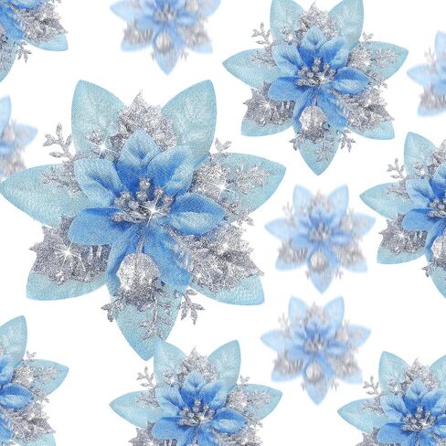36 Pcs Christmas Glitter Artificial Poinsettia Flowers Xmas Poinsettia Artificial Wedding Flowers Decorations Xmas Tree Ornaments with Clips for Party, 6 Inch, 4 Inch, 3 Inch(Rose Gold) in Saudi Arabia
