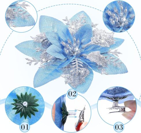 36 Pcs Christmas Glitter Artificial Poinsettia Flowers Xmas Poinsettia Artificial Wedding Flowers Decorations Xmas Tree Ornaments with Clips for Party, 6 Inch, 4 Inch, 3 Inch(Rose Gold) in Saudi Arabia