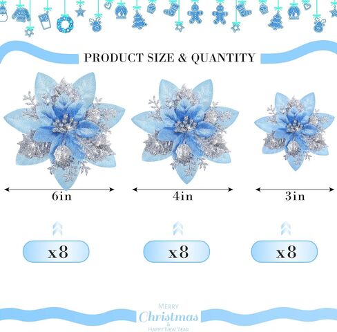 36 Pcs Christmas Glitter Artificial Poinsettia Flowers Xmas Poinsettia Artificial Wedding Flowers Decorations Xmas Tree Ornaments with Clips for Party, 6 Inch, 4 Inch, 3 Inch(Rose Gold) in Saudi Arabia
