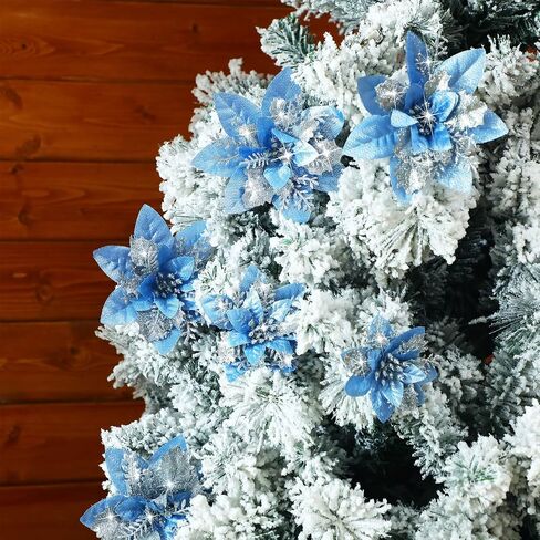 36 Pcs Christmas Glitter Artificial Poinsettia Flowers Xmas Poinsettia Artificial Wedding Flowers Decorations Xmas Tree Ornaments with Clips for Party, 6 Inch, 4 Inch, 3 Inch(Rose Gold) in Saudi Arabia