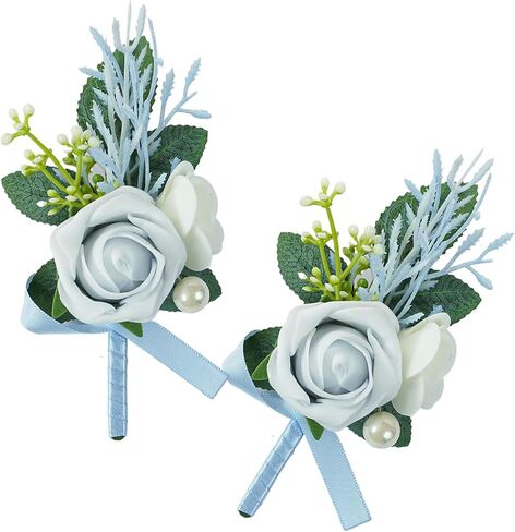 Set of 2 Burgundy Rose Boutonniere for MenWedding, Groom Groomsman Artificial Flowers for Wedding Anniversary Celebration,Prom,Party,Home Decoratio (Burgundy) in Saudi Arabia